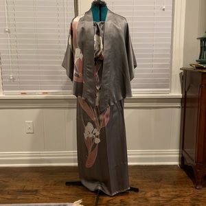Kimono style jacket over convertible silky wrap skirt/halter dress. Fits size M